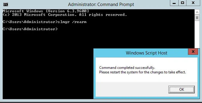ผลลัพธ์คำสั่ง slmgr /dlv แสดง Remaining Windows rearm count บน Windows Server