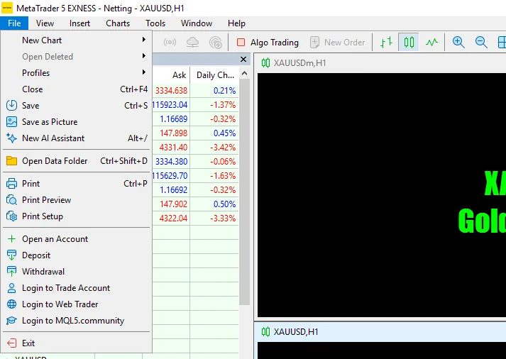 การเปิด Data Folder และวางไฟล์ EA ในโฟลเดอร์ Experts